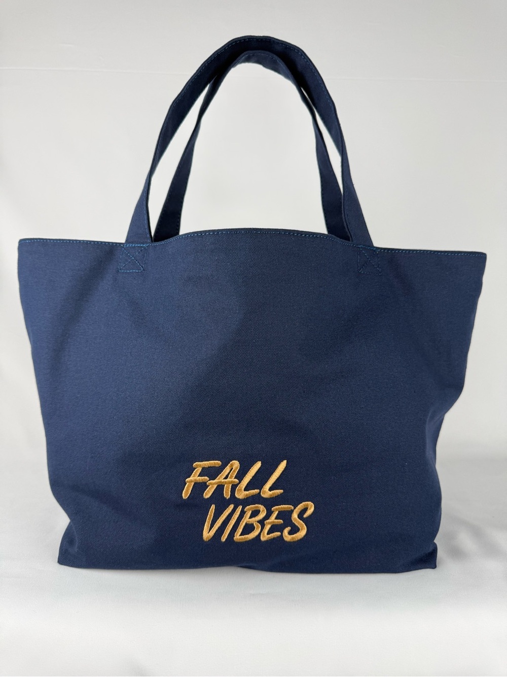 Canvas Tote Bag in Navy with Gold 'FALL VIBES' Embroidery